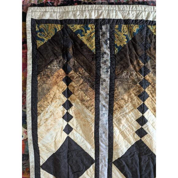 VTG FRENCH BRAID QUILT 1980s-90s Earthtone Ombre Batik Patchwork 67x70" - Picture 5 of 12